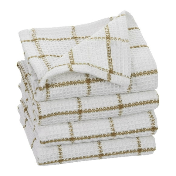 FabStyles Solo Waffle Dish Towels, Set of 4, Ring-Spun Cotton, Machine Washable, Long-Lasting Dish Cloths, Dish Towels