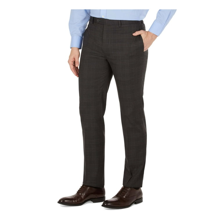 CALVIN KLEIN Mens Jerome Gray Windowpane Plaid Slim Fit Stretch