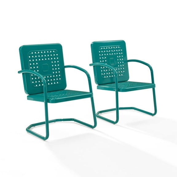 Outdoor Metal Armchair Set - 2 Piece Patio Lounge Chairs - Weather Resistant Retro Style Seating