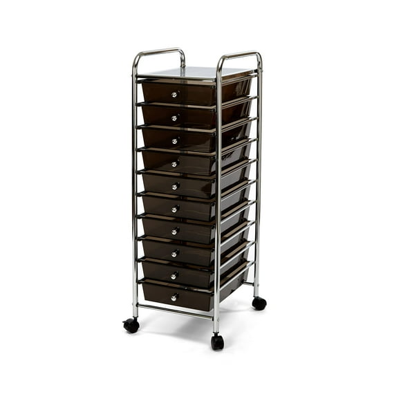 Seville Classics Rolling Utility Organizer Storage Cart, For Home Office, School, Classroom, Scrapbook, Hobby, Craft, 10 Drawer, Black
