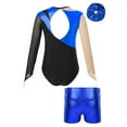 thumbnail image 2 of iixpin Kids Girls Long Sleeve Gymnastic Leotard with Athletic Shorts Sets Hair Scrunchie Ballet Dance Outfits Royal Blue 10, 2 of 5