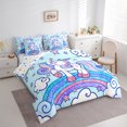 thumbnail image 3 of Feelyou Kawaii Unicorn Bedding Comforter Set 7 Pieces for Girls, Cartoon Star Rainbow Queen Bedding Sets, Princess Blue Queen Sheet Sets, Cute Bedroom Decor, 3 of 8