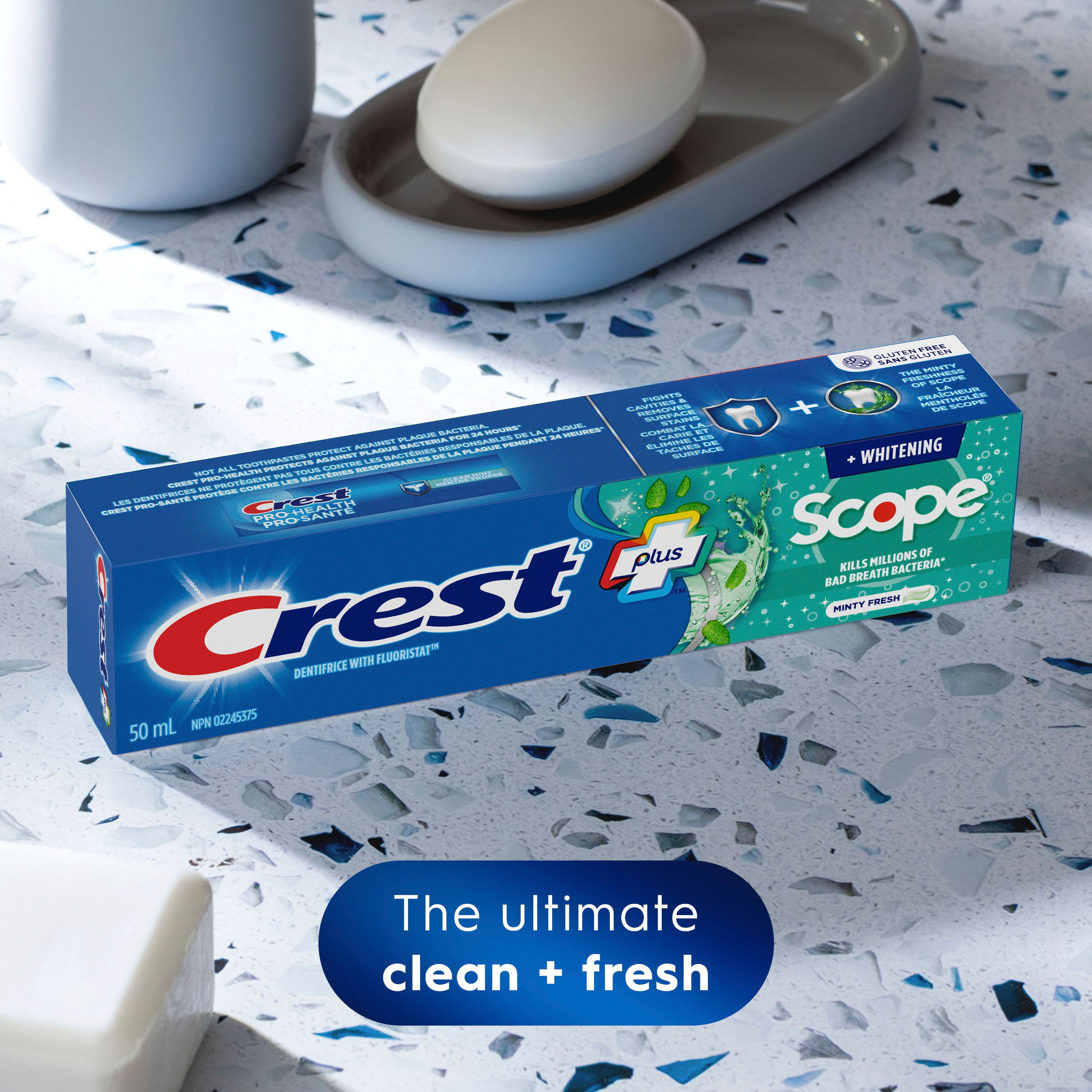 Dentifrice Crest blanchissant plus Scope, Menthe fraîcheur, 50mL