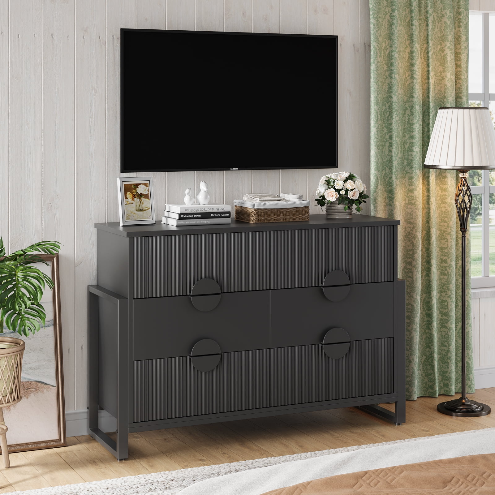 LGHM 6 Drawer Dresser, Chest of Drawers for Bedroom Living Room, Black