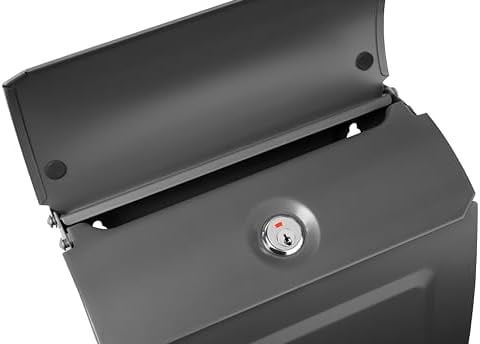 Aspen™ Locking, Vertical Wall-Mounted Mailbox for Outside, Modern Metal Galvanized Steel Small Mail Box with Lock and Key Drop Box, Graphite
