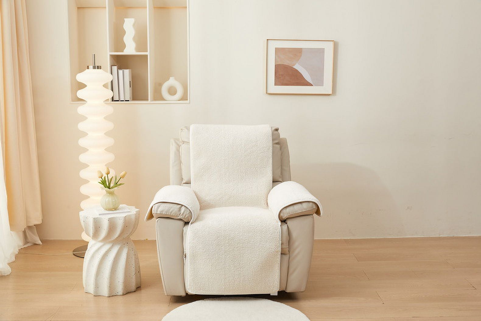 Nvzi-a Couch Cover Solid Colour Lamb Wool Sofa cushion 22.04*81.49inch White Reclining Chair Cover for Living Room Sofa Easy Fit Washable Furniture Sofa Protector