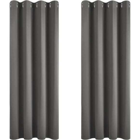 Blackout Curtains Thermal Insulated Anti Cold, 117x138 CM (Width x Height), Modern Design with Eyelets, Curtains for Living Room and Bedroom, Dark Grey, 2 Pieces