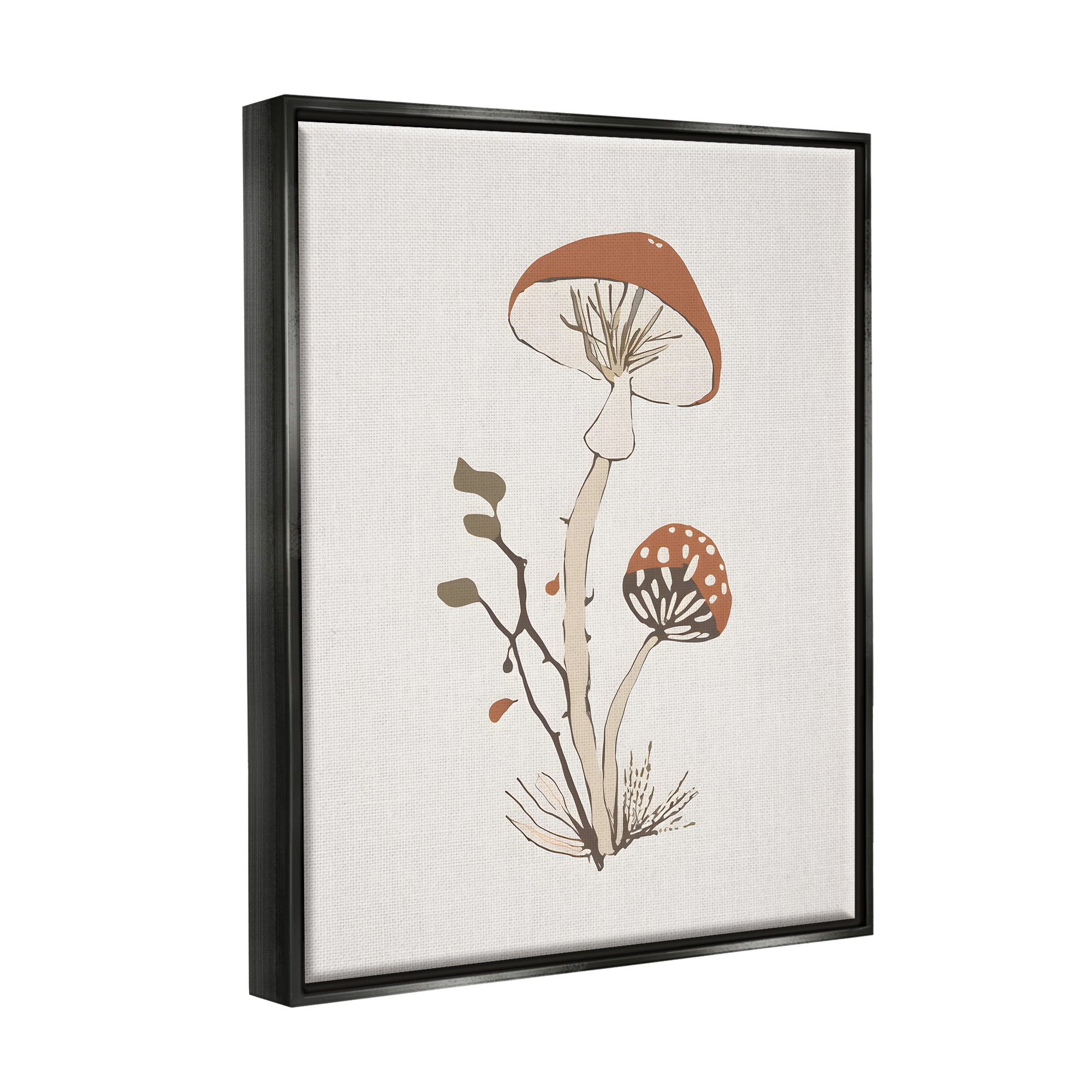 Stupell Industries Minimal Amanita Mushroom Botanical & Floral Painting Black Floater Framed Canvas Art Print Wall Art, 25 x 31