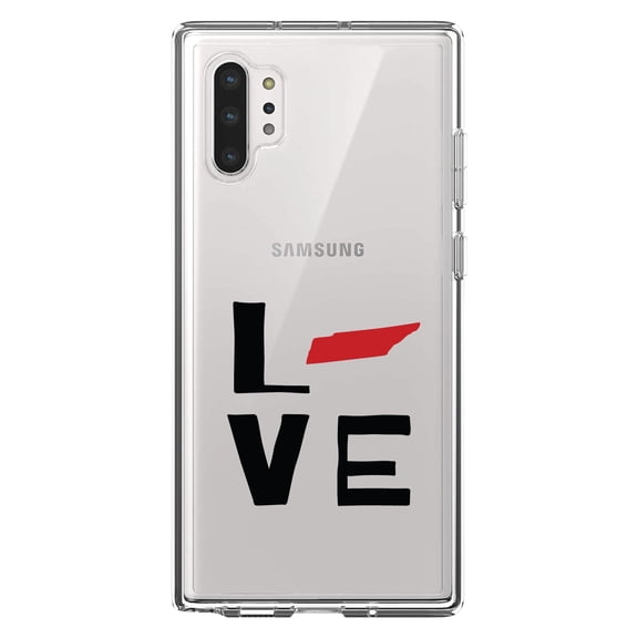 DistinctInk Clear Shockproof Hybrid Case for Galaxy Note 10 PLUS (6.8" Screen) - TPU Bumper Acrylic Back Tempered Glass Screen Protector - Tennessee - Love Black & Red