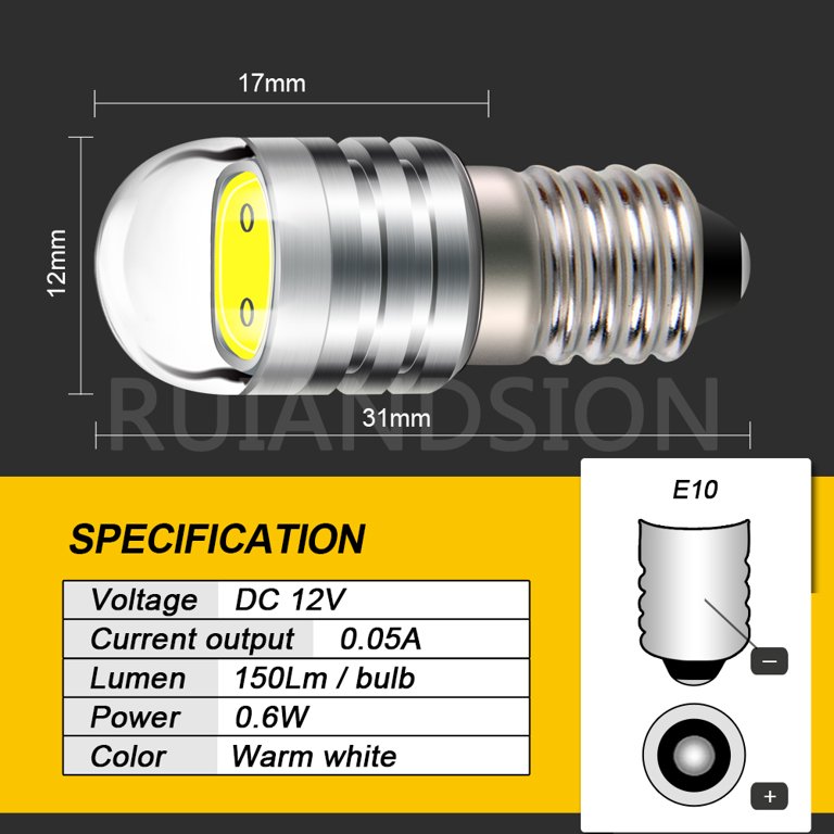 E10 LED Replacement Bulbs 6V – Warm White Star White Red For Christmas Lights, Stars, Low Voltage Decor
