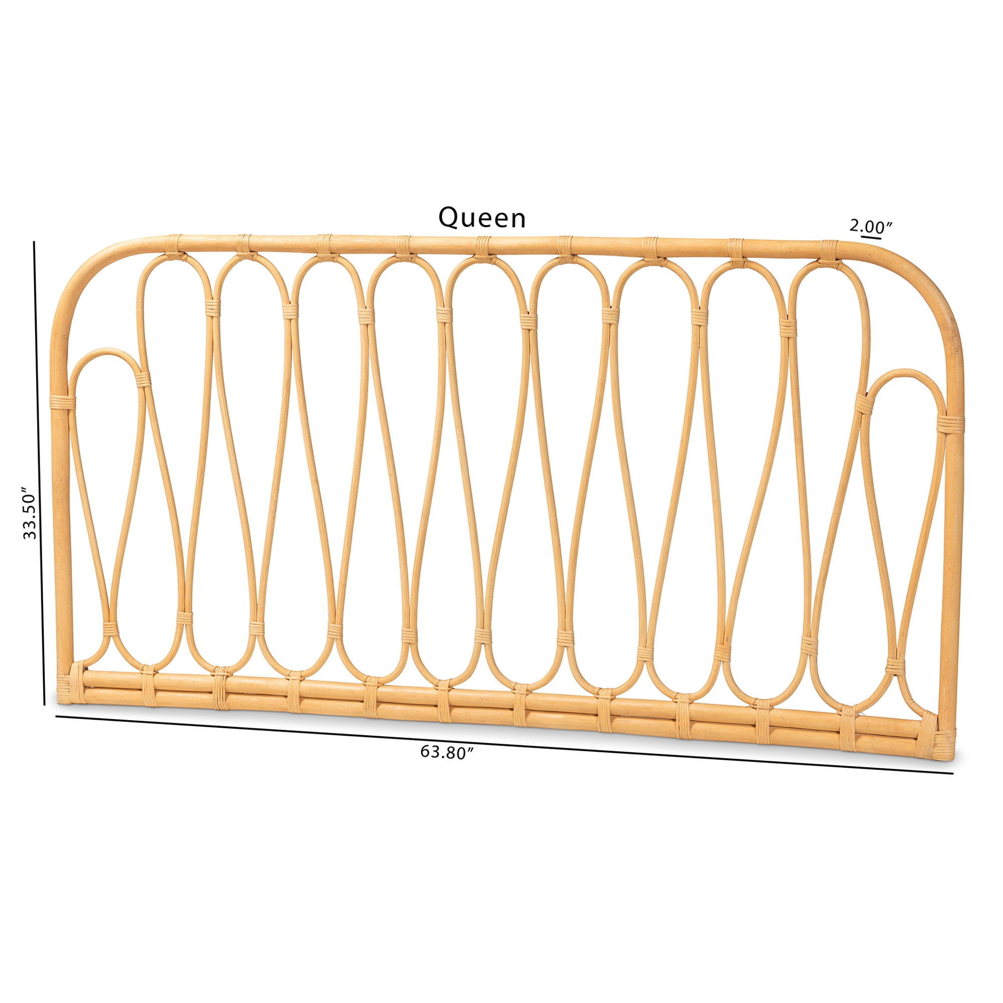 bali & pari Carrick Rattan BOHO Headboard, Queen Size, Natural Brown