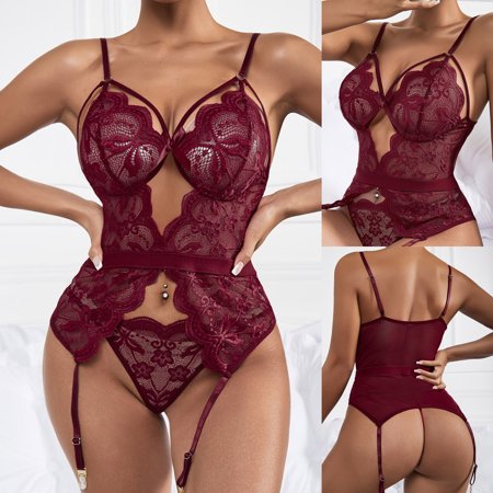 

TANGNADE Women V Neck SexyBabydoll Lingerie Lace Backless Lanyard Underwear Conjoined Tight Lace Underwear