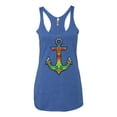thumbnail image 2 of Trippy Mandala Nautical Colorful Mosaic Anchor | Womens Fashion Premium Tri-Blend Racerback Tank Top, Vintage Royal, Small, 2 of 4
