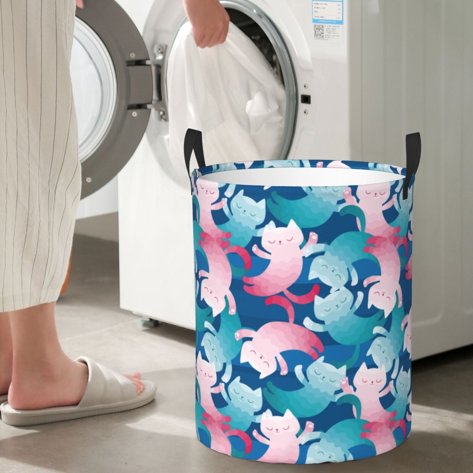 Large Laundry Basket with Handles - dancing cat Kids Baby Dirty Clothes Laundry Hamper for Bedroom Aesthetic