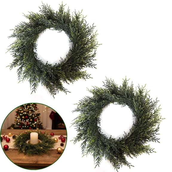 Bxaolu 2PCS Cedar Wreath-11.8 Inch Norfolk Pine Wreath, Soft Artificial Christmas Wreaths for Front Door Green Fake Pine Wreath for Window Indoor Outdoor Xmas Decor
