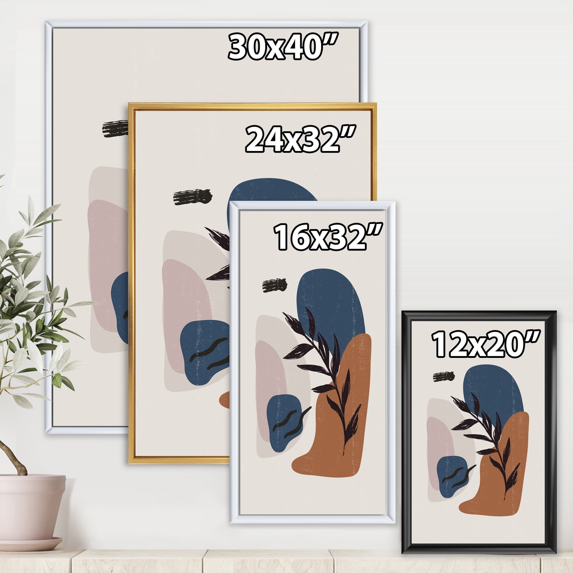Designart 'Boho Minimalist Botanical Vintage Print' Modern Framed Canvas Wall Art Print