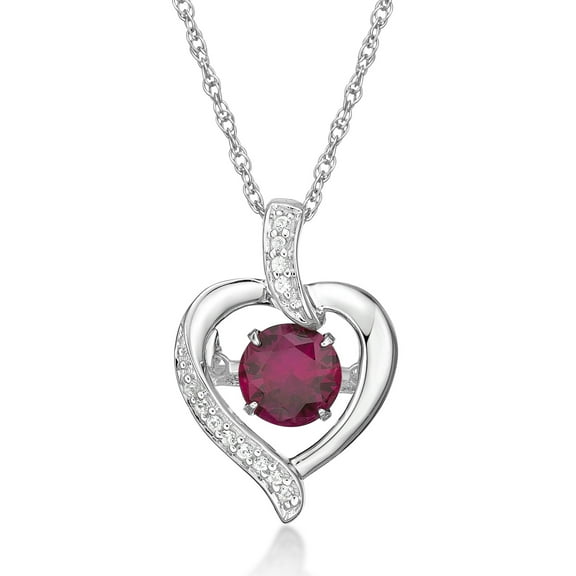 Brilliance 925 Sterling Silver Created Ruby and Created White Sapphire Dancing Pendant with 18" Chain