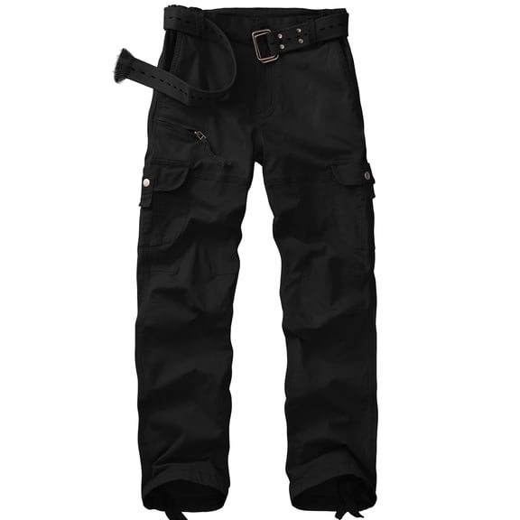 FEN AI Womens Black Cotton Cargo Pants with 7 Pockets, Outdoor Work Pant for Women Casual Streetwear Work Trousers (No Belt)