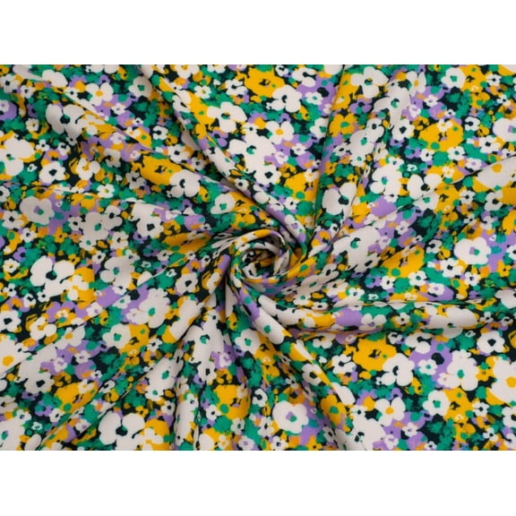 Minerva Exclusive Layered Blooms Viscose Challis Fabric Green, Purple, Yellow, Multicoloured - per yard