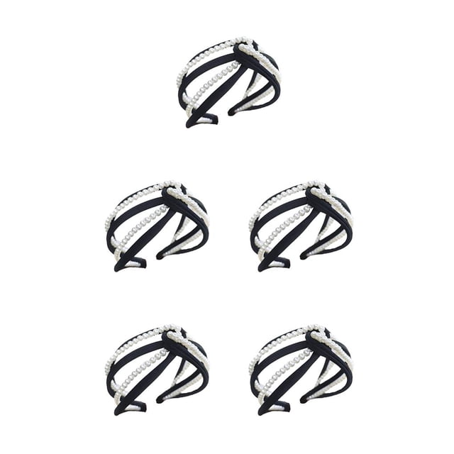 Sonducket Banda para el cabello Pearl Knot Diadema Estilo elegante Hairbands Pearls Wrap Multicolor Ajustable Diademas estrechas Negro Negro 5piezas