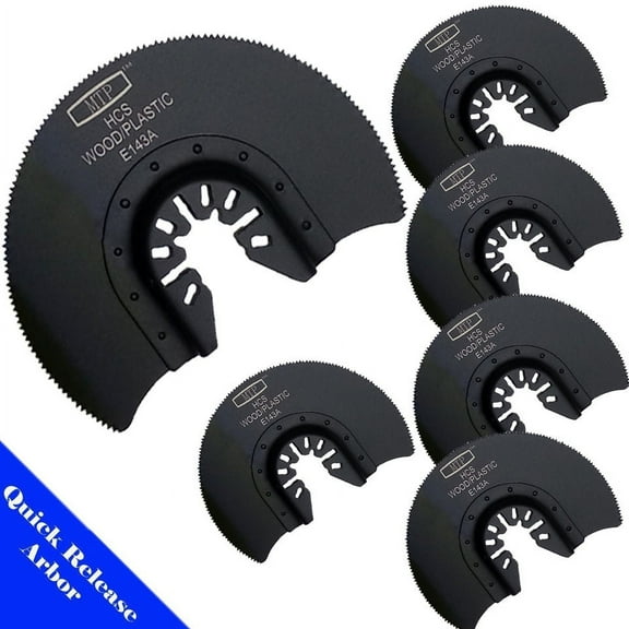 MTP ? Pack of 6 Semi Round Fine Tooth  Quick Release Arbor Universal Fit Multi Tool Oscillating Multitool Wood Saw Blade for Craftsman Makita Ridgid Porter Cable Black & Decker Dewalt Fein Bosch