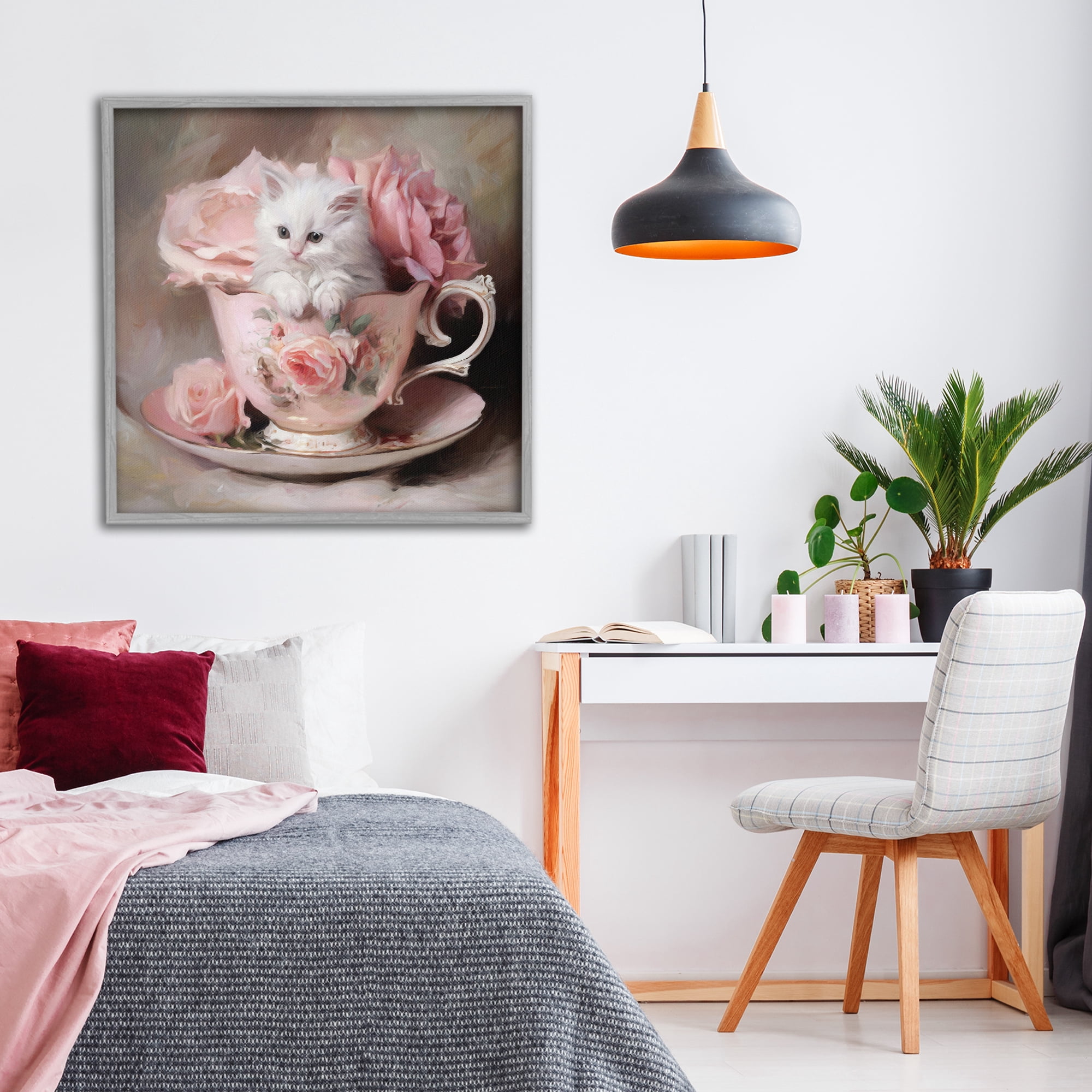 Stupell Industries Little Teacup Kitten Gray Framed Giclee Art, design by Tina LeCour