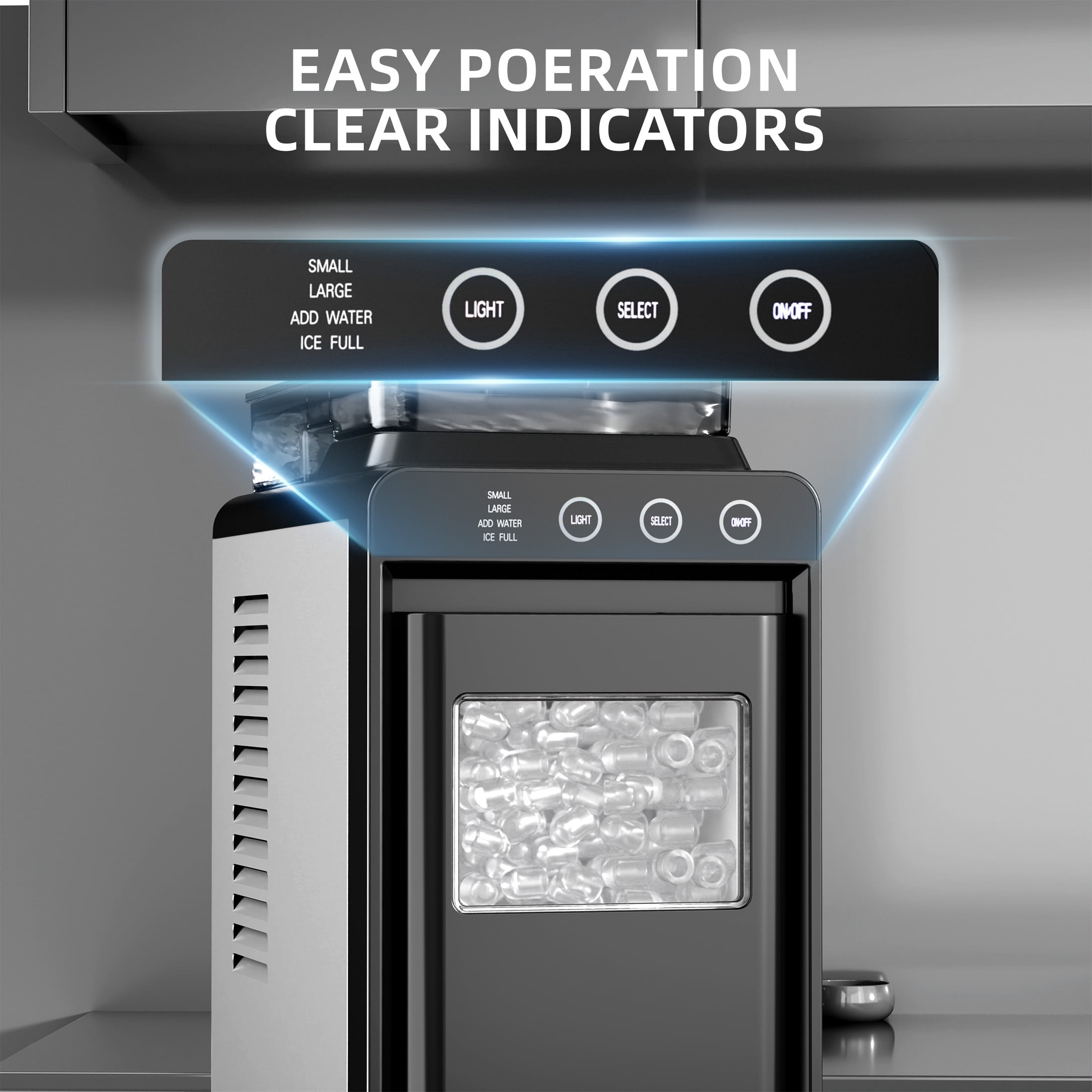 Auseo Countertop Ice Maker Portable, 26 lbs/Day, 8Pcs in 6Mins, Auto-Cleaning, Ice Machine with Ice Scoop, for Home/Office/Party(Black, Water Tank)