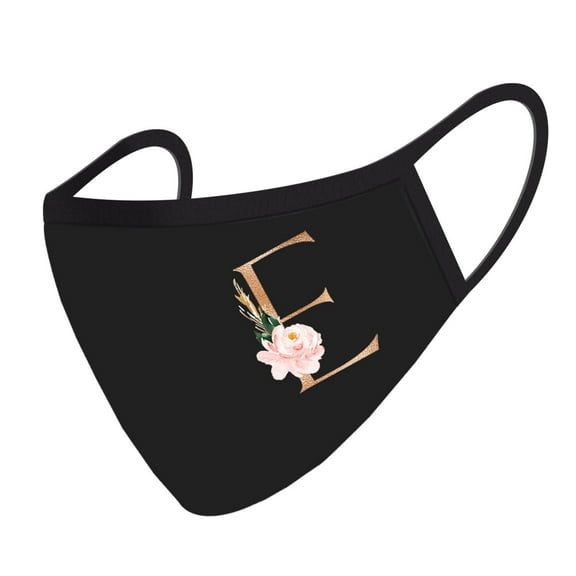 Koyal Wholesale Wedding Face Mask, Black Pink Floral Monogram E, 1 Replaceable PM 2.5 Protection Filter