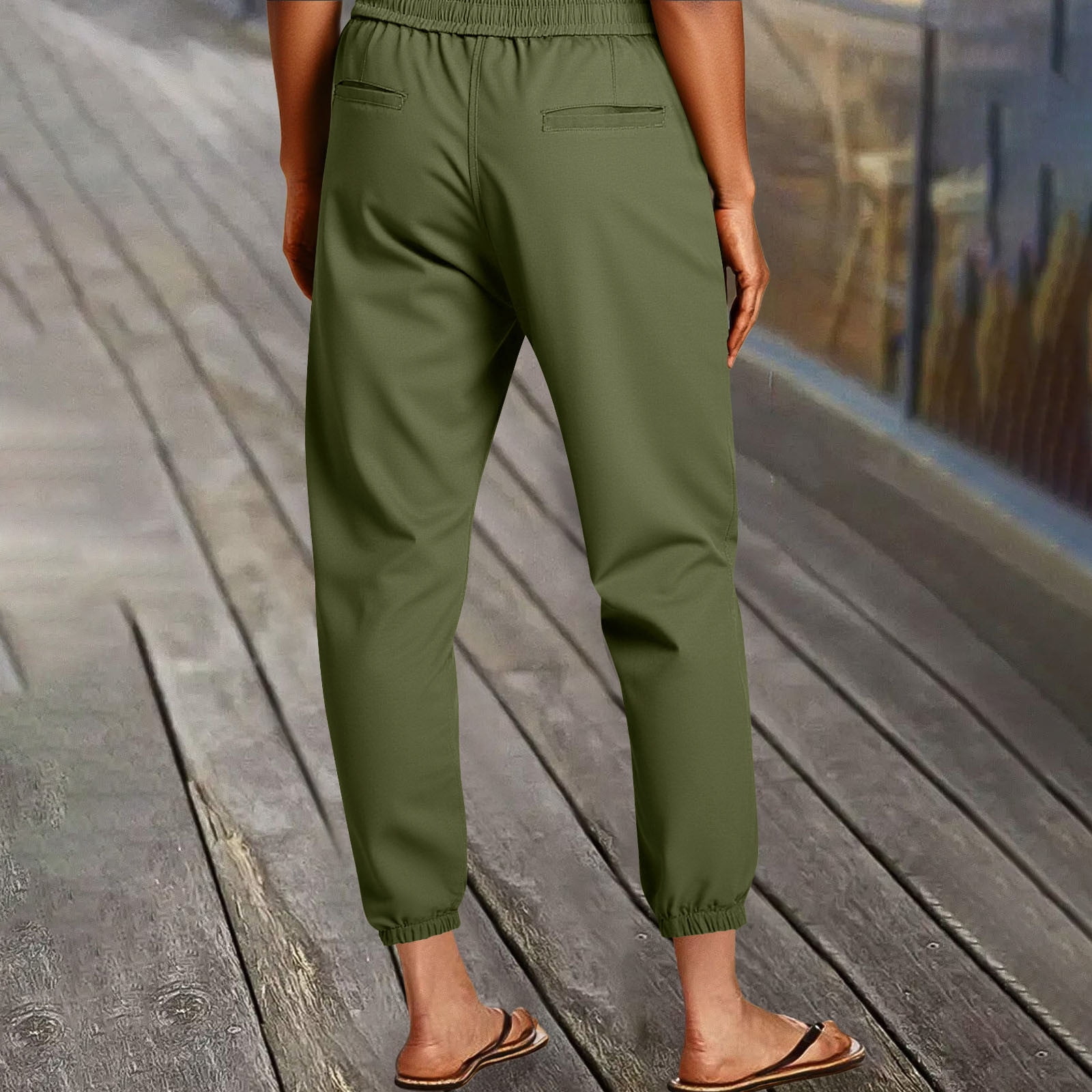 Hxshgdsn Womens Baggy Cargo Pants With Elastic Waistband Cuffed