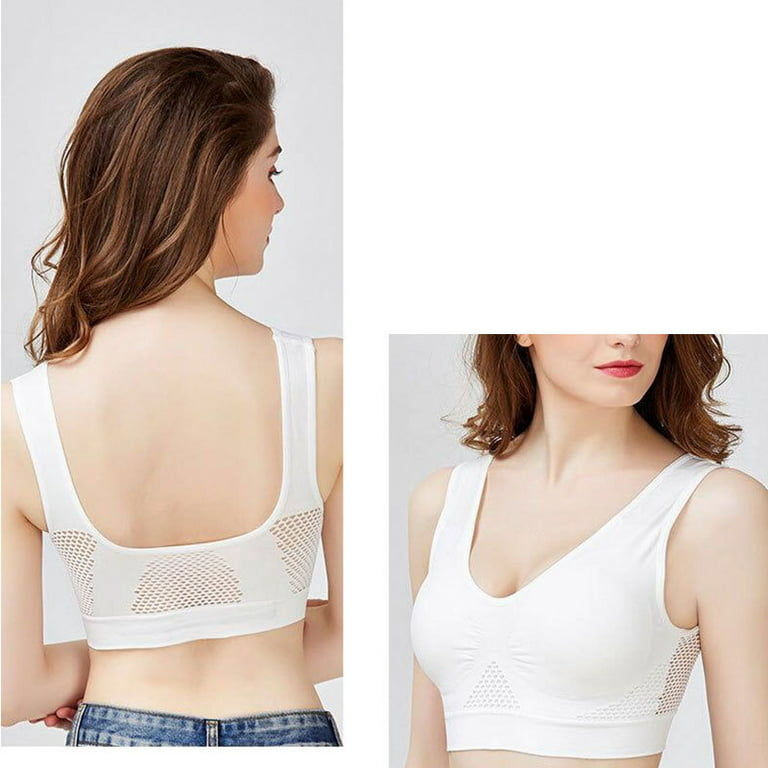 Breathable Sports Bras Women Hollow Out Padded Sports Bra Top Plus Size Gym  Running Fitness Yoga Sports Tops(White,M) 