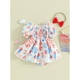 thumbnail image 4 of Douhoow Baby Girl 4th of July Romper Dress Star Balloon Print Boysuits Infant Short Puff Sleeve Shirred Jumpsuit with Bow Headband, 4 of 9