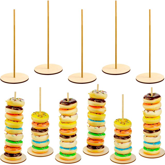 5 soportes de madera para donas, soporte para donas, soporte de exhibición desmontable para donas para suministros de fiesta de cumpleaños de boda (estilo redondo) Ormromra WRJM-301