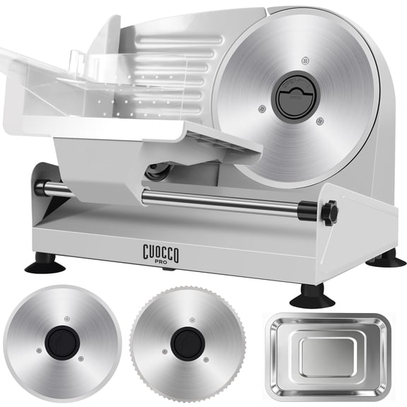 CUOCCO PRO 200W Electric Meat Slicer Machine - Home Food Slicer with Dual Blades, 0-15mm Adjustable, Detachable for Easy Cleaning, Child Safety Lock, Includes Stainless Steel Tray