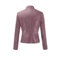 thumbnail image 4 of Women Leather Jackets Women Ladies Lapel Motor Jacket Coat Zip Biker Short Punk Cropped Tops Purple L, 4 of 6