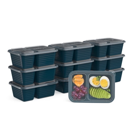 Bentgo Prep - 2-Compartment Snack Containers with Lids - Reusable Microwaveable Durable & BPA-Free Freezer and Dishwasher-Safe Meal Prep Food Storage - 10 Trays & 10 Lids (Deep Teal)
