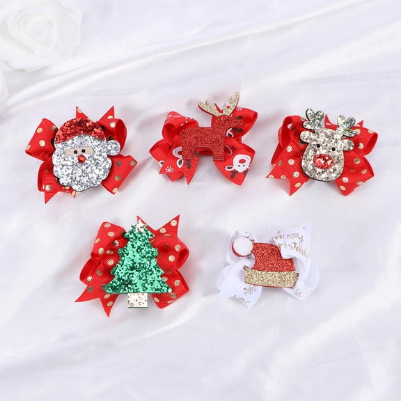 HONITANO Hair Styling Clips Sequin Santa Hat Tree Deer 5Pcs for Christmas Party Accessories