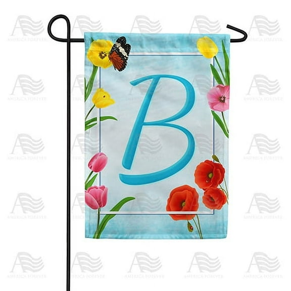 America Forever Spring Monogram Garden Flag Letter B 12.5 x 18 inches Double Sided Vertical Outdoor, Yard, Lawn, Beautiful Summer Spring Flowers, Tulip, Ladybug, Bees Garden Flag
