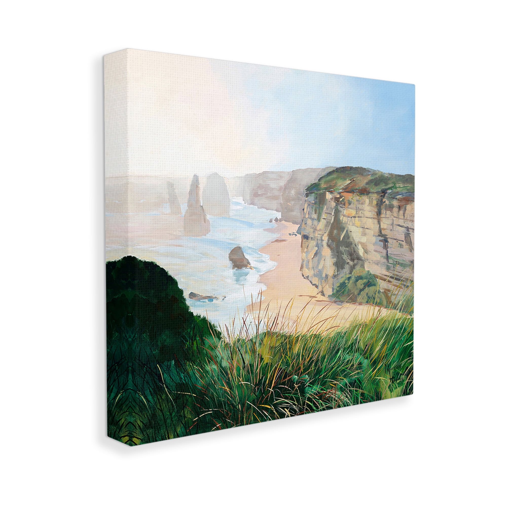Stupell Industries Nautical Beach Cove Landscape Painting Gallery Wrapped Canvas Art Print Wall Art, 30 x 30