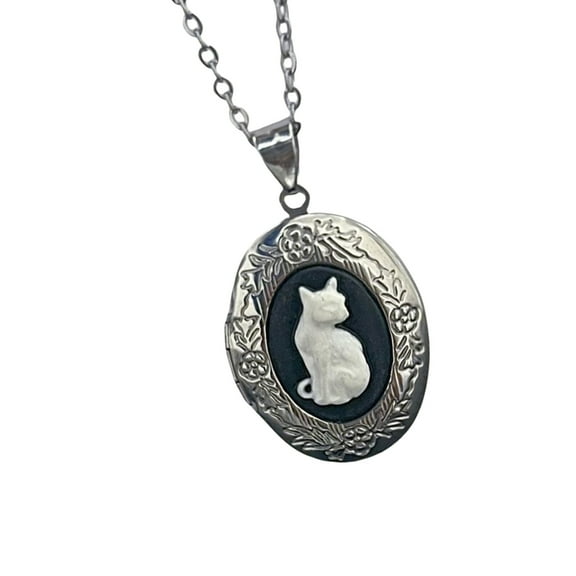 Sinyiin Unique Cats Pattern Oval Pendant Necklace Portable for Everyday Casual Wear