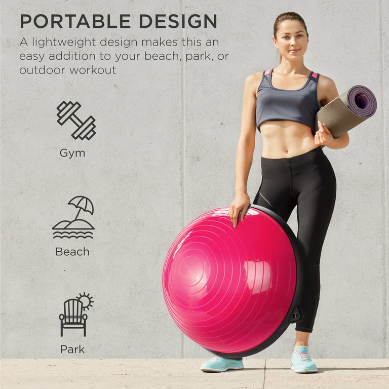 Best Choice Products Half Ball Balance Trainer Yoga Exercise Fitness Platform w 2 Resistance Bands Pump Pink