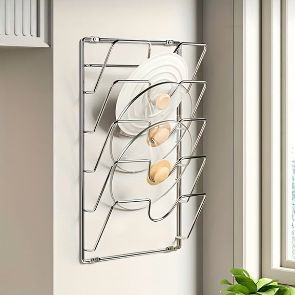 Durable Metal Hanging Pot Lid Organizer, Multi-tiered Wall-mounted Kitchen Storage Rack, Suitable for Pots and Pans, A Space-saving Kitchen Accessory Suitable for Home and Restaurant Use.