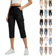thumbnail image 2 of Tqcoqu Women's Cargo Capri Pants with Pockets,Elastic Waist Drawstring Summer Straight Leg Capris,Beige Women's S-XXL, 2 of 8