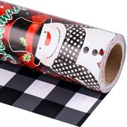 Christmas Wrapping Paper Jumbo Roll Snowman Buffalo Plaid Reversible Gift Wrap
