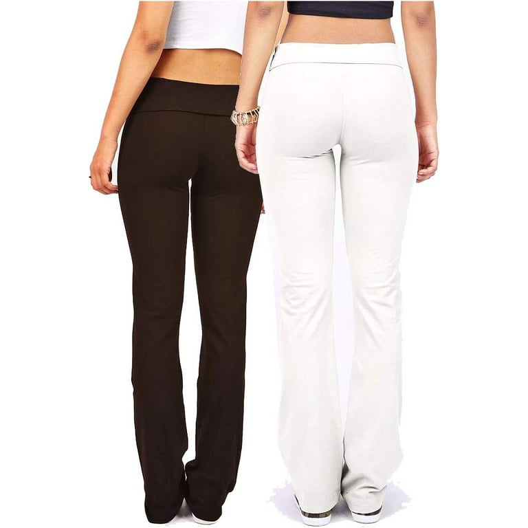 Ambiance Apparel Women's Juniors Foldover Stretchy Yoga Pants