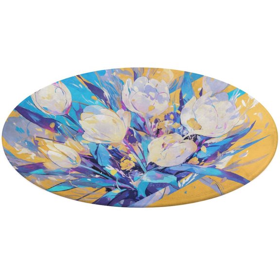 Vibe Blooming Tulips Round Small Area Rug, Print Non Slip Washable Floor Mat, Soft Throw Rug for Living Room, Powder Room Entryway, Bathroom, Bedside