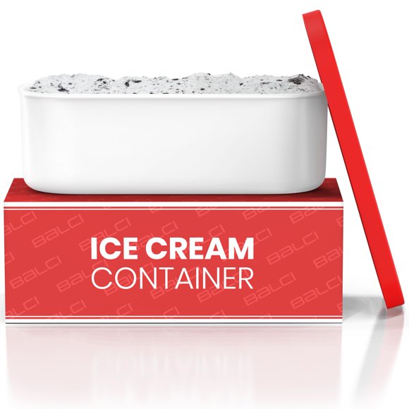 Recipiente para helado BALCI de 2 litros con tapas de silicona y cuchara, color rojo