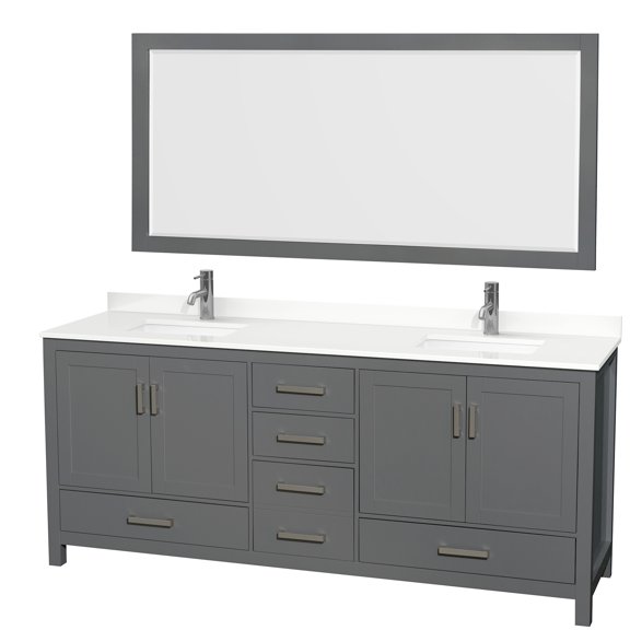 Wyndham Collection WCS141480DKGWQUNSM70 Sheffield 80" Free Standing Double Basin Vanity