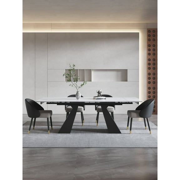 Liam Standard Height Rectangular Dining Table in White Marble - Walmart.com