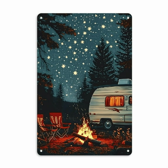 Vintage Camping Metal Tin Sign - 8x12 Inch Retro Aluminum Wall Decor for Home, Bar, Office & Outdoor Spaces