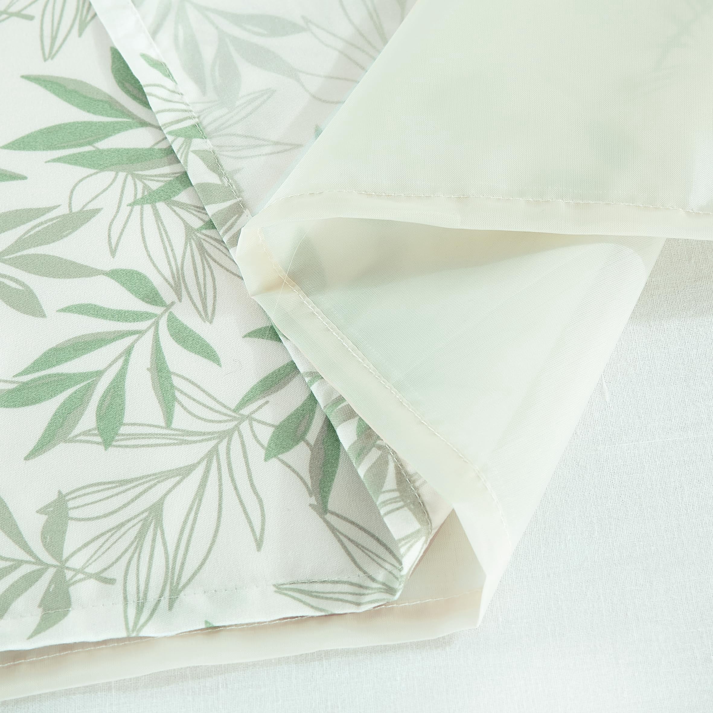 Chezmoi Collection 4-Piece Floral Leaves Window Curtain Set with Sheer Backing, Green White Leaves Printed Microfiber, 120 inch x 84 inch